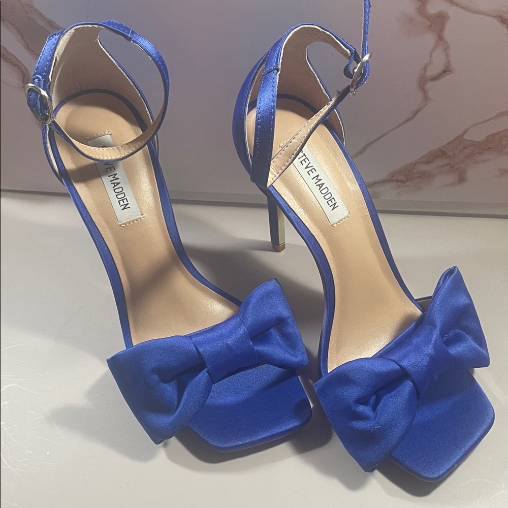 Steve Madden Royal Blue Satin Heels with Bow